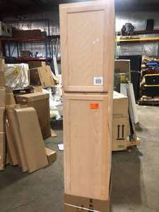 lot 27 image: Hampton Bay Hampton 18 in. W x 24 in. D x 90 in. H Assembled Pantry Kitchen Cabinet Unfinished Damaged on the Back    Customer Returns See Pictures