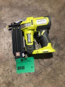 lot 54 image: RYOBI ONE 18V 18-Gauge Cordless AirStrike Brad Nailer (Tool Only) Customer Return not tested see pictures