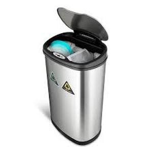 lot 12 image: NINESTARS 13.2 Gal. Hands-Free Infrared Motion Sensor Trash CanStainless Steel Trash Cab   Customer Returns See Pictures