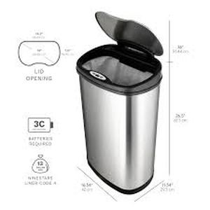 lot 13 image: NINESTARS 13 Gal. Stainless Steel Touchless Metal Household Trash Can    Customer Returns See Pictures