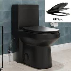 Hanikes 1-Piece 1.1/1.6 GPF Dual Flush Compact Round Toilet in Black Soft Close Seat Included Customer Returns See Pictures