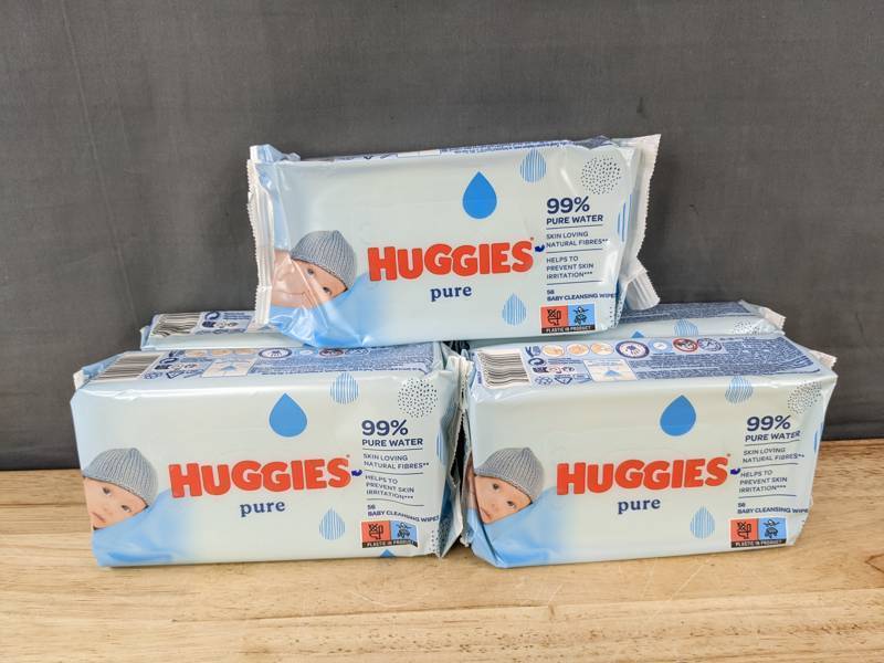 lot 53G image: 5 Packs of Huggies Pure Baby Cleansing Wipes, 56 in Each - Brand New