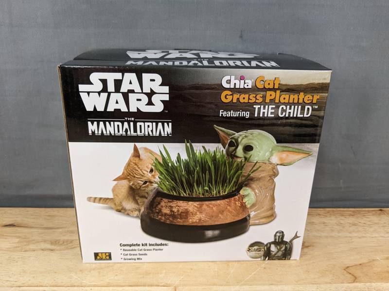 lot 78 image: Star Wars Mandalorian Chia Cat Grass Planter - Brand New