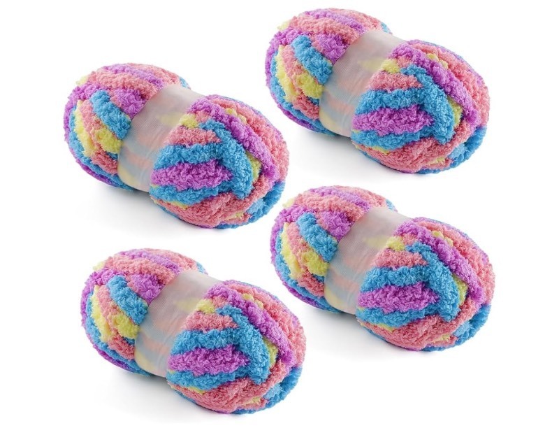 lot 148 image: NDICANG 4 Pack Chunky Yarn for Hand Knitting Chenille 28.4 yds 7.7 oz Each Skein (Macaroon) - Brand New