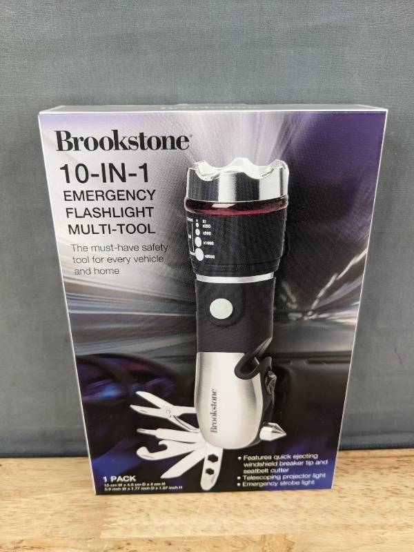 lot 49L image: Brookstone 10-in-1 Emergency Flashlight Multi-Tool - Brand New