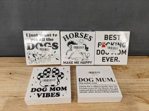 lot 230 image: 5 Dog Mom and Horse Decor Block Signs - Brand New B