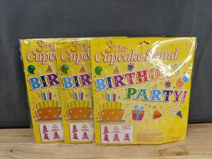 lot 292 image: 3 New 3-Tier Cupcake Stands Birthday Party Theme - Brand New