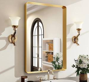 lot 56 image: 36 x 24 Inch Gold Rectangular Wall Mirror, Aluminum Alloy Frame - Brand New B