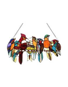 lot 61 image: Multicolor Stained Glass Birds Panel Suncatcher 22in x 12.8in $97 Retail - Brand New B