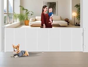 lot 64 image: White 37 x 200 Retractable Pet and Baby Safety Gate - Brand New B