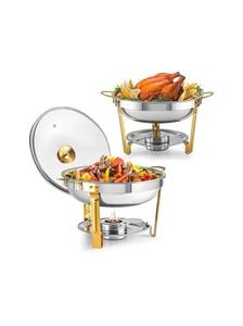 lot 89 image: Wilprep 2-Pack Stainless Chafing Dish Set, Gold Trim $80 Retail - Brand New B