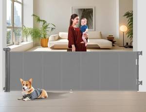 lot 313M image: Miumoon 150-Inch Gray Retractable Safety Gate, 34-Inch Tall, $85 Retail - Brand New B