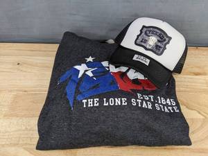 lot 200 image: Texas Graphic Hoodie and Texas Snapback Hat, Mens Medium - Brand New