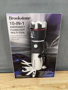 lot 218 image: Brookstone 10-in-1 Emergency Flashlight Multi-Tool - Brand New