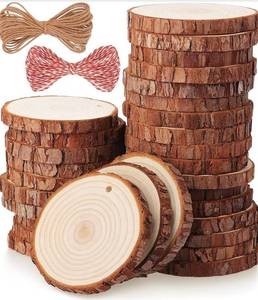 lot 242 image: 30 Piece Wood Slices Ornament Set with Twine for DIY Crafts and Holiday Decor - Brand New