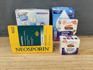 lot 243 image: 4 Personal Care Items TheraTears, Neosporin, Secret Deodorant, Palmers Cocoa Balm - Brand New