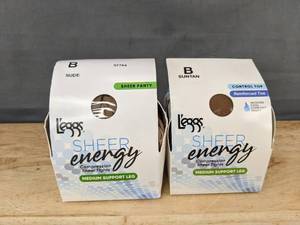 lot 258 image: 2 Pair Leggs Sheer Energy Medium Support Pantyhose, Size B - Brand New