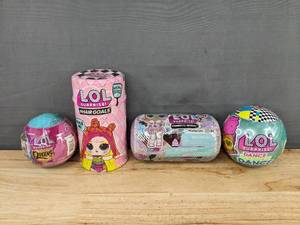 lot 100M image: 4 L.O.L. Surprise Dolls - Queens, Dance Dance Dance, Hairgoals, Confetti Reveal - Brand New M