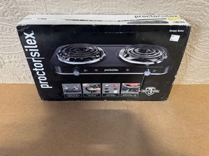 lot 4 image: Proctor Silex Double Burner Electric Hot Plate, Model 34115