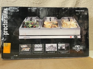 lot 155 image: Proctor Silex 3-Tray Buffet Server and Warmer with Lids
