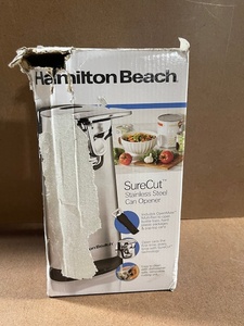lot 189 image: Hamilton Beach SureCut Stainless Steel Can Opener in Damaged Box