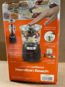 lot 204 image: Hamilton Beach Stack & Press 3-Cup Food Chopper with Oil Dispenser