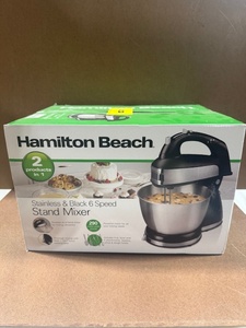 lot 211 image: Hamilton Beach Stainless & Black 6 Speed Stand Mixer in Original Box