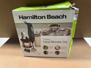 lot 244 image: Hamilton Beach 7 Piece Hand Blender Set in Box