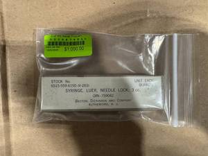 lot 20SK image: Old Glass Syringe (587451) Luer Needle Lock 3 cc.