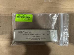lot 21SK image: Old Glass Syringe (587445) Luer Needle Lock 3 cc.