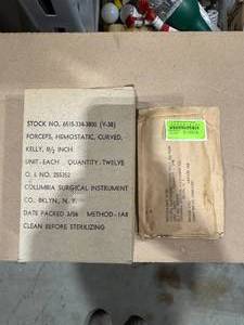 lot 42SK image: Thirteen Hemostatic Curved Forceps (587478) Packaged in 1966, Still Sealed