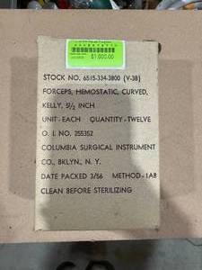 lot 44SK image: Twelve Hemostatic Curved Forceps (587477) Packaged in 1966, Still Sealed