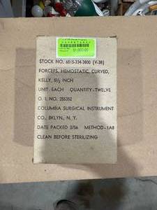 lot 45SK image: Twelve Hemostatic Curved Forceps (587486) Packaged in 1966, Still Sealed