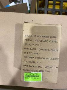 lot 46SK image: Twelve Hemostatic Curved Forceps (587481) Packaged in 1966, Still Sealed