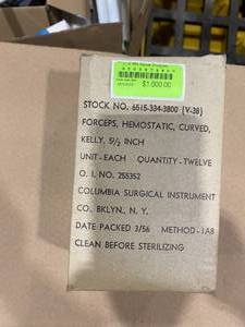 lot 48SK image: Twelve Hemostatic Curved Forceps (587480) Packaged in 1966, Still Sealed