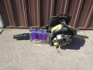 McCullough 32cc back pack blower. Starts & runs on ether. Not tested further. As shown.
