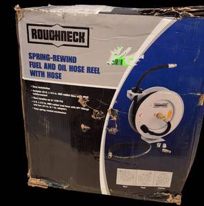 lot 61 image: Roughneck - Spring-Rewind Fuel and Oil Hose Reel, 34in. x 25ft. NBR Rubber Hose, 1250 PSI  Model 28811