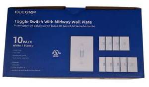 lot 77 image: Elegrp  - Toggle Switch with Midway Wall Plate 10 Pack White
