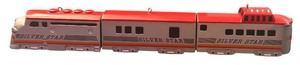 lot 053 image: vintage DIE CAST 3 PIECE Train set 1992 Hallmark Keepsake Ornament set called Silver Star
