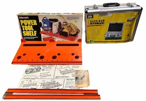 lot 121 image: Power Tool Shelf  Aluminum Tool Box Bundle