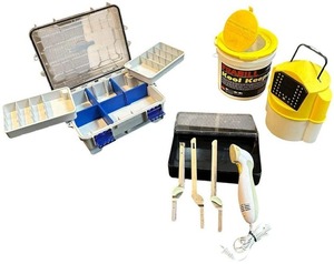 lot 235 image: Tackle Box, Minnow Buckets, Electric Knife, Celsius Ice Fishing Pole  Fishing Bundle