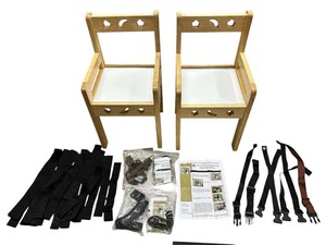 lot 200 image: Bundle replacement high chair straps with pair of personalized childrens chairs