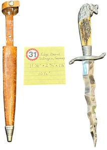 lot 331 image: RARE VINTAGE SOLINGEN GERMAN DAGGER WAVY BLADE LION HEAD STAG HANDLE