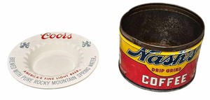 lot 273 image: Vintage Nashs Drip Grind Coffee tinvintage Coors ceramic ashtray