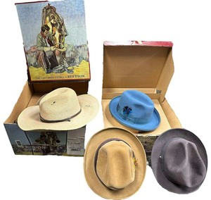 lot 276 image: Imported vintage designer hat bundle and SIGNED cowboy straw hat