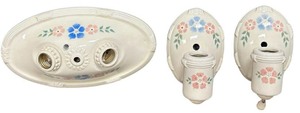 lot 163 image: 1920s vintage Porcelier two-bulb flush mount ceiling light fixture,Two vintage porcelain wall sconce