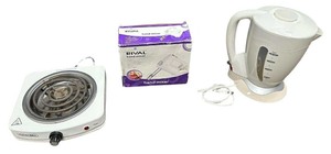 lot 046 image: Proctor Silex single electric burnerNew Rival 5-Speed Hand Mixer, WhiteKalorik electric kettle