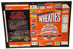lot 258 image: Framed uncirculated Wheaties box flat featuring the 1996 St. Louis Cardinals
