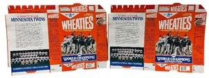lot 251 image: Two sets of 1987 Minnesota Twins World Champions Wheaties Cereal Box