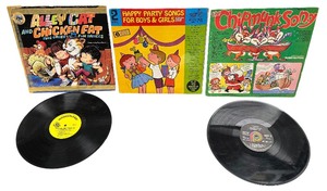 lot 207 image: Vintage vinyl record album titled Happy Party Songs for Boys & Girls,vintage vinyl record album titled The Chipmunk Song